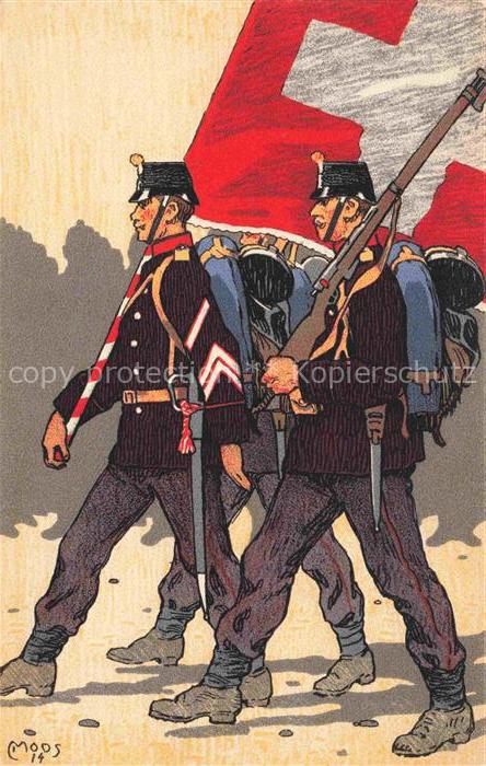 74033481 MOOS  Carl (1878-1959) Kuenstlerlitho Occupation des Frontieres 1914 Il