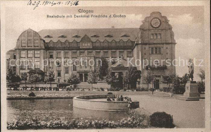 12194802 Glogau Niederschlesien Realschule mit Denkmal Friedrichs des Grossen