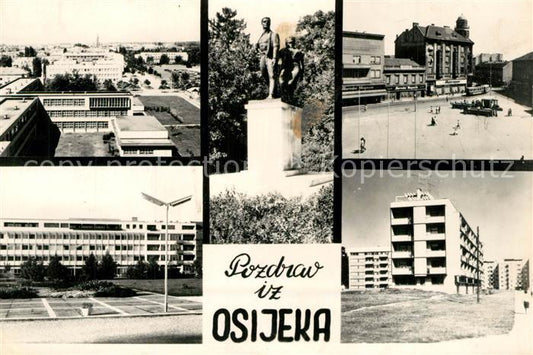 13365401 Osijek Croatia partial views building settlement apartment blocks monument