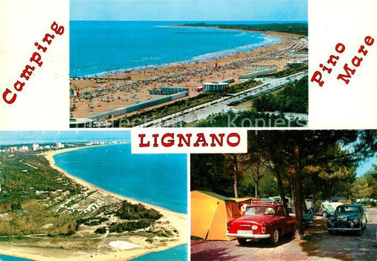 13365454 Lignano Camping Pino Mare Strand Fliegeraufnahme