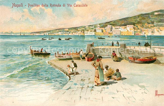 13543394 Napoli Neapel Posillipo dalla Rotonda Via Caracciolo Litho