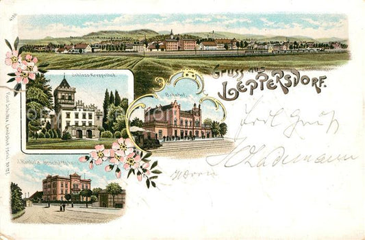 33548782 Leppersdorf Daleszow Schlesien Schloss Geschaeftshaus Panoarma Bahnhof