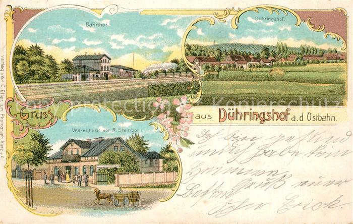 33549041 Duehringshof Panorama Bahnhof Warenhaus Litho