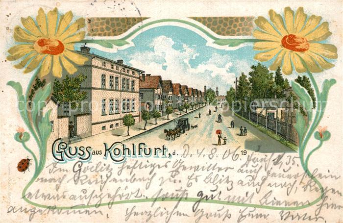 33549165 Kohlfurt Schlesien Strassenpartie Blumen Litho