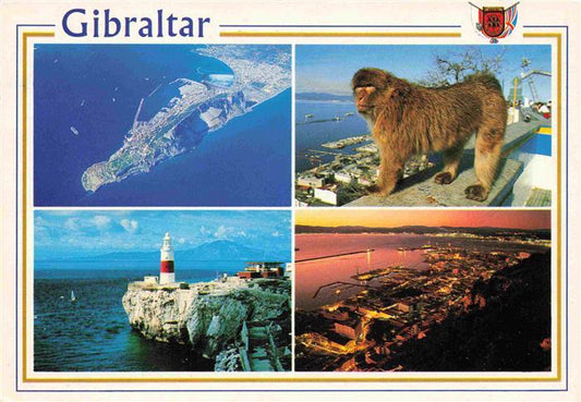 73996285 GIBRALTAR Gibilterra Fliegeraufnahme Leuchtturm Hafenpartie Affe