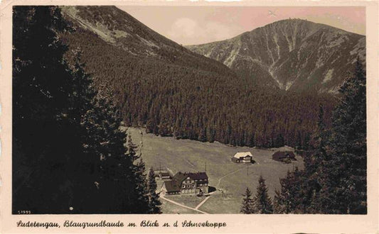 73996401 Sudetengau Blaugrundbaude avec vue sur Schneekoppe