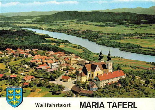 73998499 Maria Taferl Fliegeraufnahme mit Wallfahrtskirche und Donau