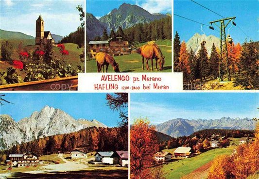 74003304 Avelengo-Falzeben Hafling Merano IT Church Horses Chairlift Panorama