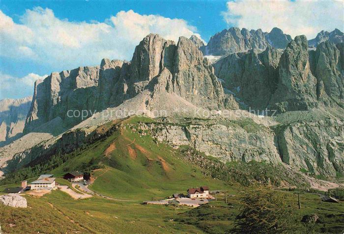 74003715 Gardena Passo di Groednerjoch IT Panorama view towards Sella Group Dolo