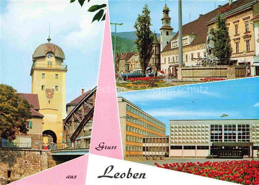 74004628 Leoben Steiermark AT Stadtturm Bergmannsbrunnen Hauptplatz Montanistisc