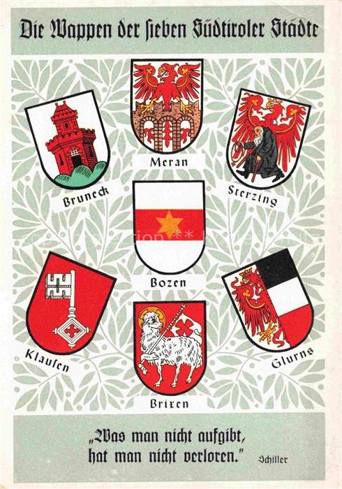 74005043 Bozen BOLZANO South Tyrol IT Coat of arms of the 7 South Tyrolean cities advertising card