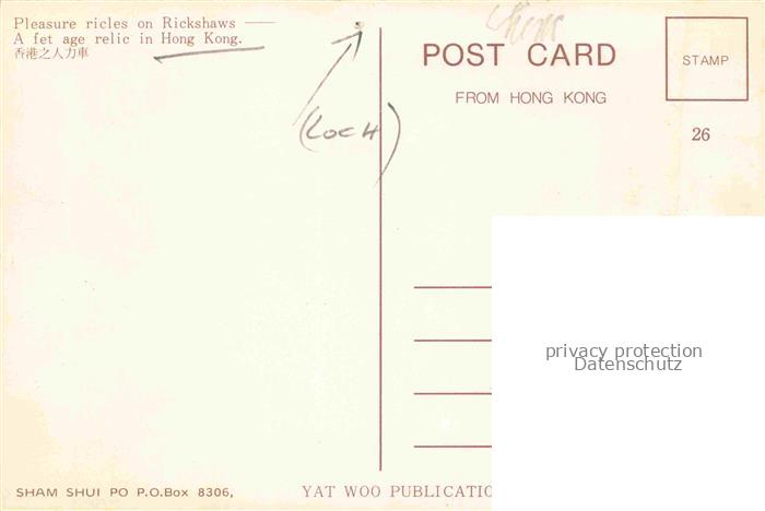 74004454 Hong-Kong HONGKONG HK Pleasure ricles on Rickshaws A fet age relic in H