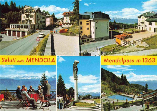 74004735 Mendola Mendelpass Trentino IT Ortspartien Terrasse Denkmal Schwimmbad