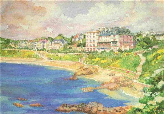 74005676 Falmouth Cornwall UK Castle Beach Falmout Hotel Illustration