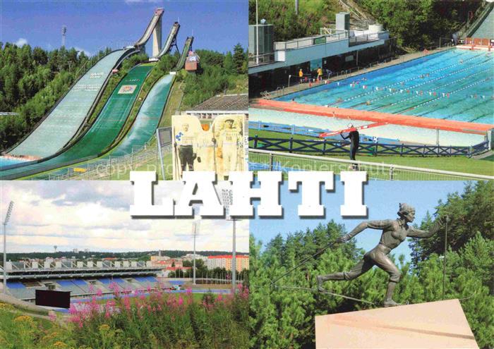 74005834 Lahti Suomi Skisprungschanze Freibad Statue Sportstadion