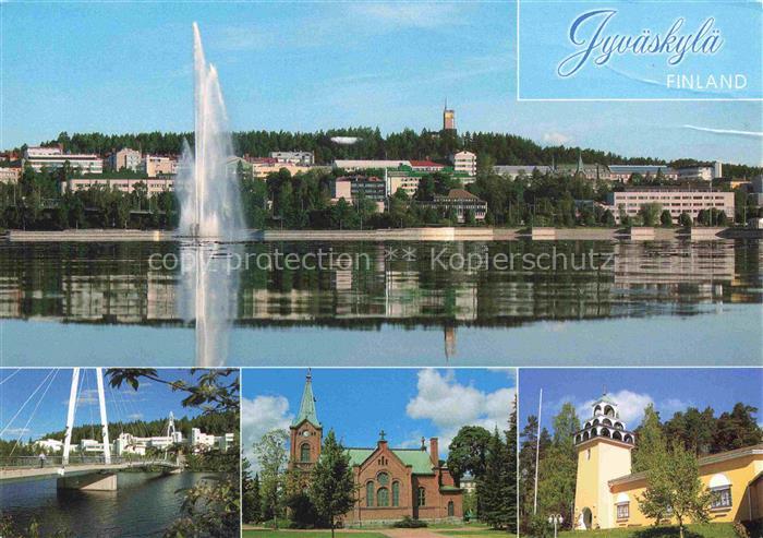 74005835 Jyvaeskylae Ansicht vom Wasser aus Fontaene Bruecke Kirche