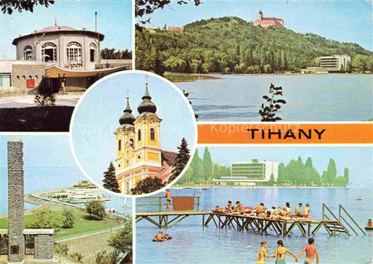 74006215 Tihany HU Partial views Monastery Church Harbour Bathing jetty Lake Balaton