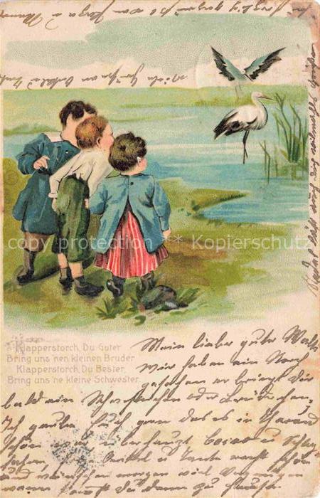 74011724 Storch Stork Cigogne Ciguena Kinder Litho