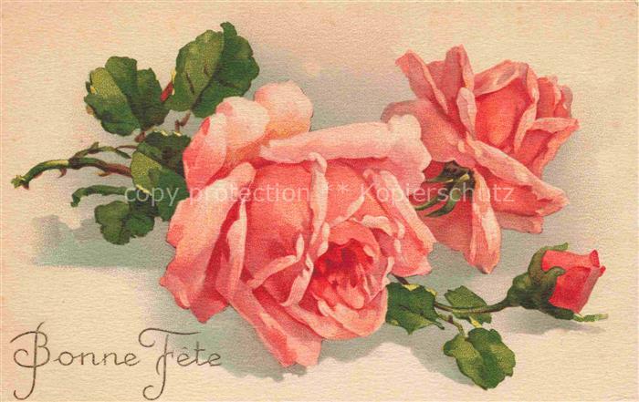 74011954 Rosen Roses Rosas-- Litho Rosa Bonne fete