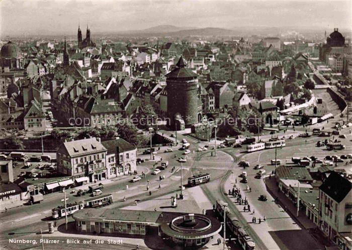 74012310 Strassenbahn Tramway-- Nuernberg Ploerrer Blick auf die Stadt