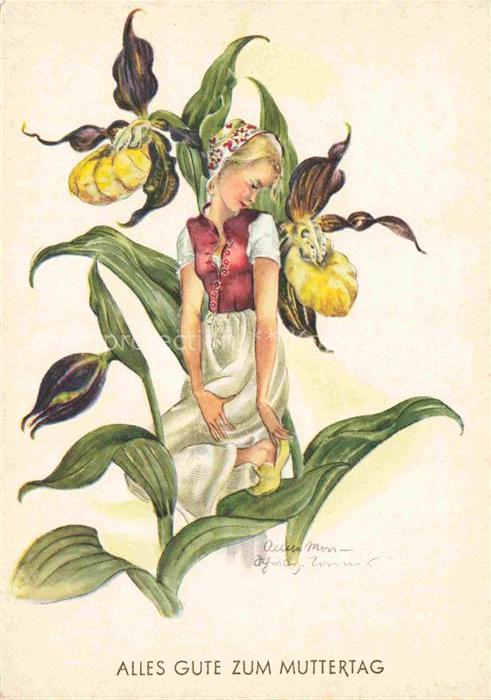 74012320 Muttertag Mothers Day Kind Blumen Litho