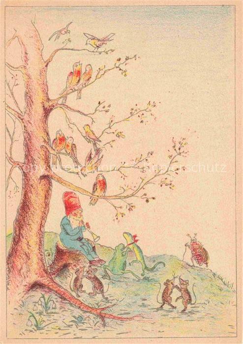 74016745 Zwerge Dwarfs Nains-- Vogel Maus Froesche Baum