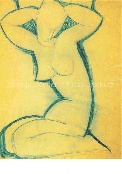 74016998 Modigliani Amedeo Kuenstlerkarte Crayon bleu Frau