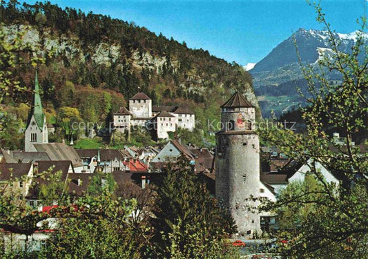 74009733 Feldkirch  Vorarlberg AT mit Dom St Nikolaus Schattenburg und Katzentur