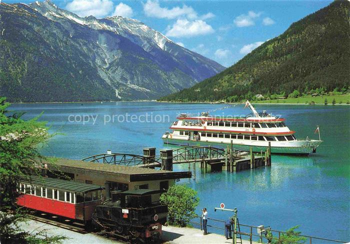 74009741 Achensee Tirol AT Achenseebahn mit MS Tirol am Anlegesteg Eisenbahn