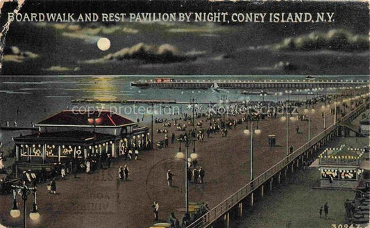 74011847 Coney Island New York Boardwalk and Rest Pavillon by night