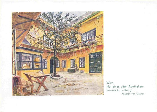 74012485 WIEN AT Hof eines alten Apothekenhauses in Erdberg Aquarell