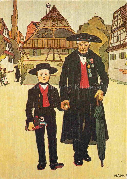 74022434 Hansi  Waltz J J Kuenstlerkarte Alsace Elsass Le Grand Pere enfant sur