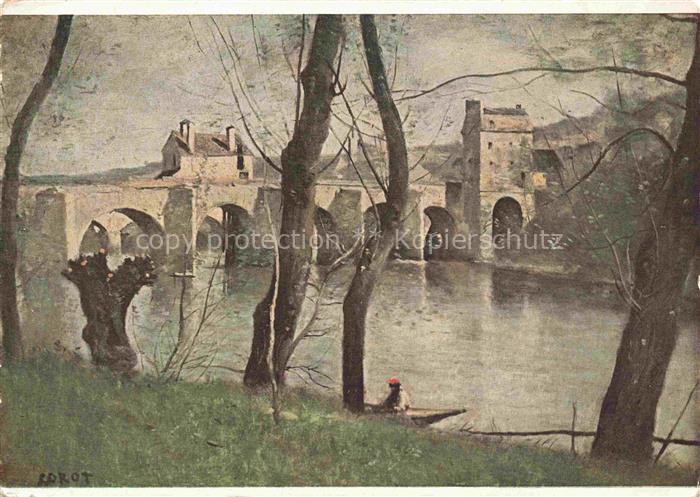 74023273 COROT Jean-Baptiste Camille Kuenstlerkarte Die Mantesbruecke