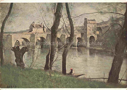 74023273 COROT Jean-Baptiste Camille Kuenstlerkarte Die Mantesbruecke