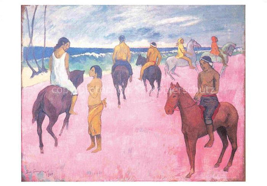 74023571 Gauguin Paul Kuenstlerkarte Cavaliers sur la plage