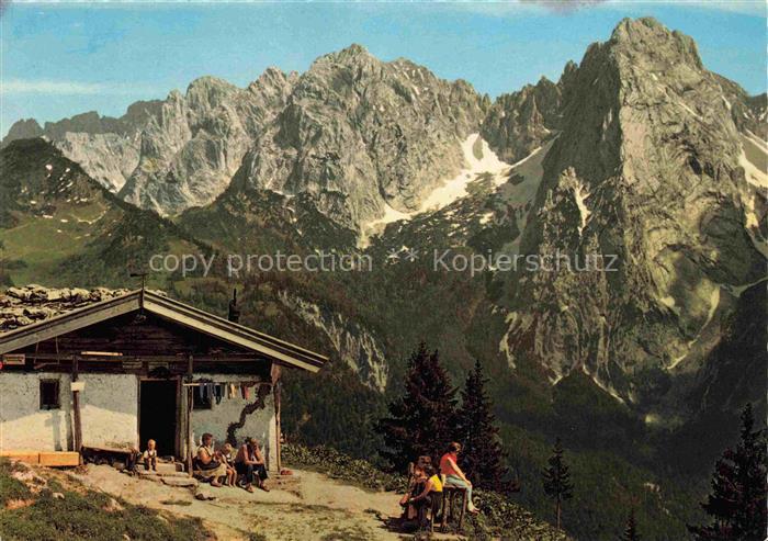 74013663 Hinterkaiseralm Ellmau Elmau Tirol AT Berghaus Blick gegen Wilden Kaise