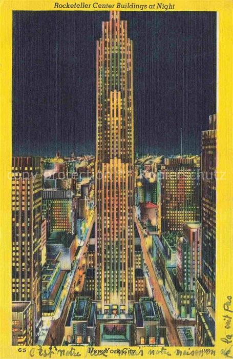 74014912 NEW YORK City USA Rockefeller Center Buildings at night Illustration