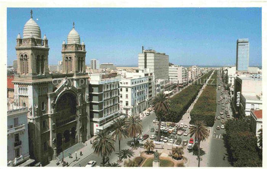 74015913 TUNIS Tunesie Avenue H. Bourguiba et la cathédrale