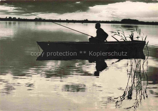 74016778 Zbaszyn Bentschen Posen PL Am Bleder See Angler Abendstimmung