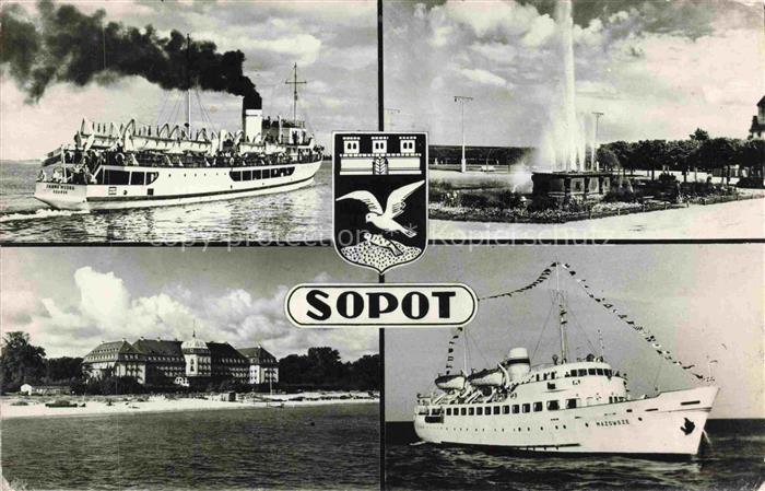 74017136 Sopot Zoppot PL Dampfer Fahrgastschiff Wasserspiele Strand Hotel