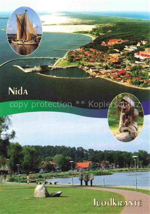 74017555 Nida Lithuania Panorama Luftaufname Segelschiff Statue Skulptur Promena