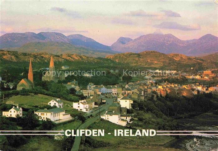 74017569 Clifden Galway Panorama Capital of Connemara Mountains aerial view