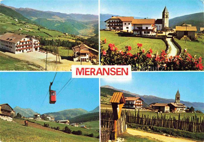 74018294 Meransen Muehlbach Suedtirol IT Panorama Blick zur Kirche Bergbahn Wege