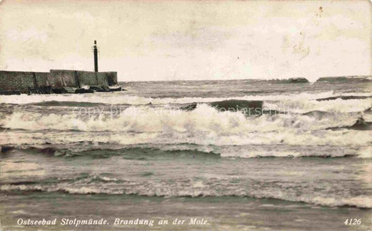 74018474 STOLPMueNDE Ostseebad USTKA Pommern PL Brandung an der Mole