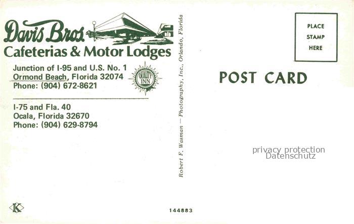 74021338 Ormond Beach Florida USA Davis Bros. Cafeterias and Motor Lodges Swimmi