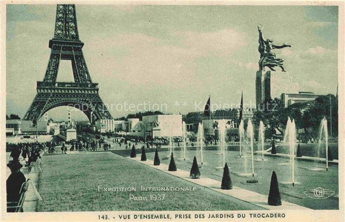 74020354 Exposition Internationale Paris 1937 Jardins du Trocadero tour eiffel F