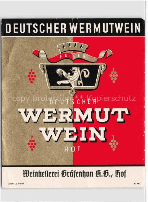 74024606 Wein Wine Vin Vino-- Wermut Deutsche Keller Graefenhan Hof