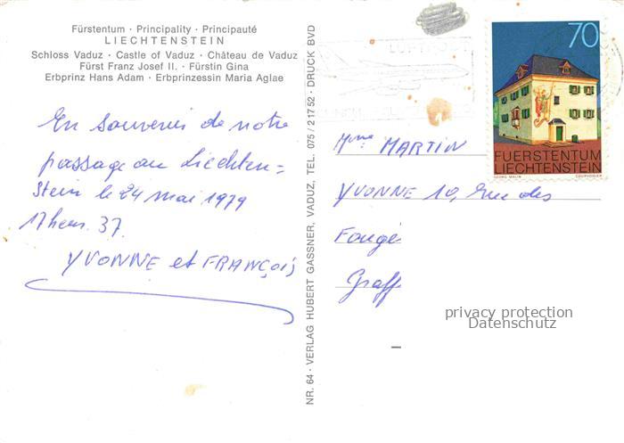 74024096 Briefmarkensprache auf Ak Liechtenstein Schloss Vaduz Fuerstentum