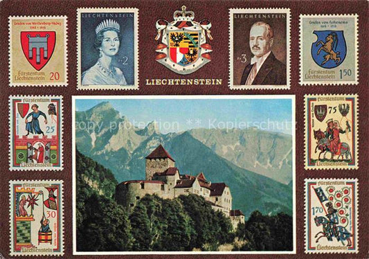 74024097 Briefmarkensprache auf Ak Fuerstentum Liechtenstein Schloss Vaduz