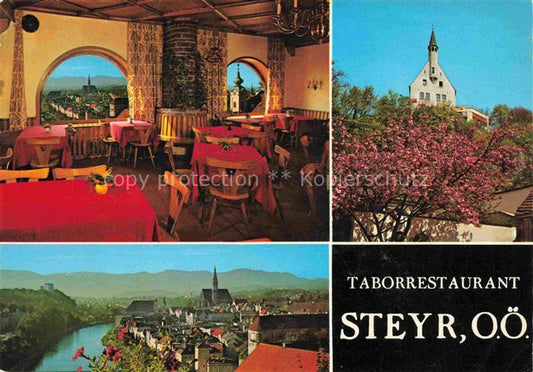 74027172 Steyr Enns Oberoesterreich Stadtpanorama Blick vom Taborrestaurant Baum